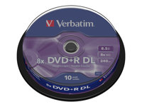 Verbatim - 10 x DVD+R DL - 8.5 Go 8x - argent mat - spindle 43666