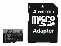 Verbatim PRO U3 - Carte mémoire flash (adaptateur microSDXC vers SD inclus(e)) - 256 Go - A2 / UHS-I U3 / Class10 - microSDXC UHS-I 47045