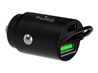 Puro - Adaptateur d'alimentation pour voiture - 30 Watt - 3 A - Fast Charge, PD - 2 connecteurs de sortie (USB, 24 pin USB-C) - noir PUROCAC30WUSBACBK