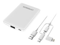 OtterBox Standard Mobile Charging Kit - Banque d'alimentation - 5000 mAh - 10.5 Watt - 2.1 A - Apple Fast Charge, AFC (USB) - sur le câble : Lightning/Micro-USB/USB-C - blanc 78-80836
