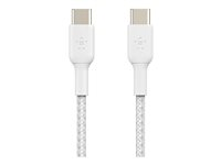 Belkin BOOST CHARGE - Câble USB - 24 pin USB-C (M) pour 24 pin USB-C (M) - USB 2.0 - 3 A - 1 m - USB Power Delivery (60W) - blanc (pack de 2) CAB004BT1MWH2PK