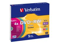 Verbatim Colours - 5 x DVD+RW - 4.7 Go (120 minutes) 4x - boîtier CD étroit 43297