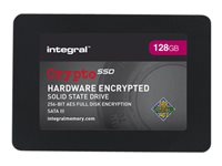 Integral Crypto SSD Hardware Encrypted FIPS 140-2 - SSD - chiffré - 128 Go - interne - 2.5" (dans un support de 3,5") - SATA 6Gb/s - mémoire tampon : 256 Mo - FIPS 140-2, AES 256 bits INSSD128GS625M7CR140