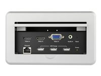 StarTech.com Boîtier de connexion pour table de réunion avec entrées DisplayPort, HDMI et VGA (BOX4HDECP2) - Support de fixation - HD-15, RJ-45, fiche mini-phone Stéréo 3,5 mm, HDMI, USB Type A, DisplayPort - argent BOX4HDECP2